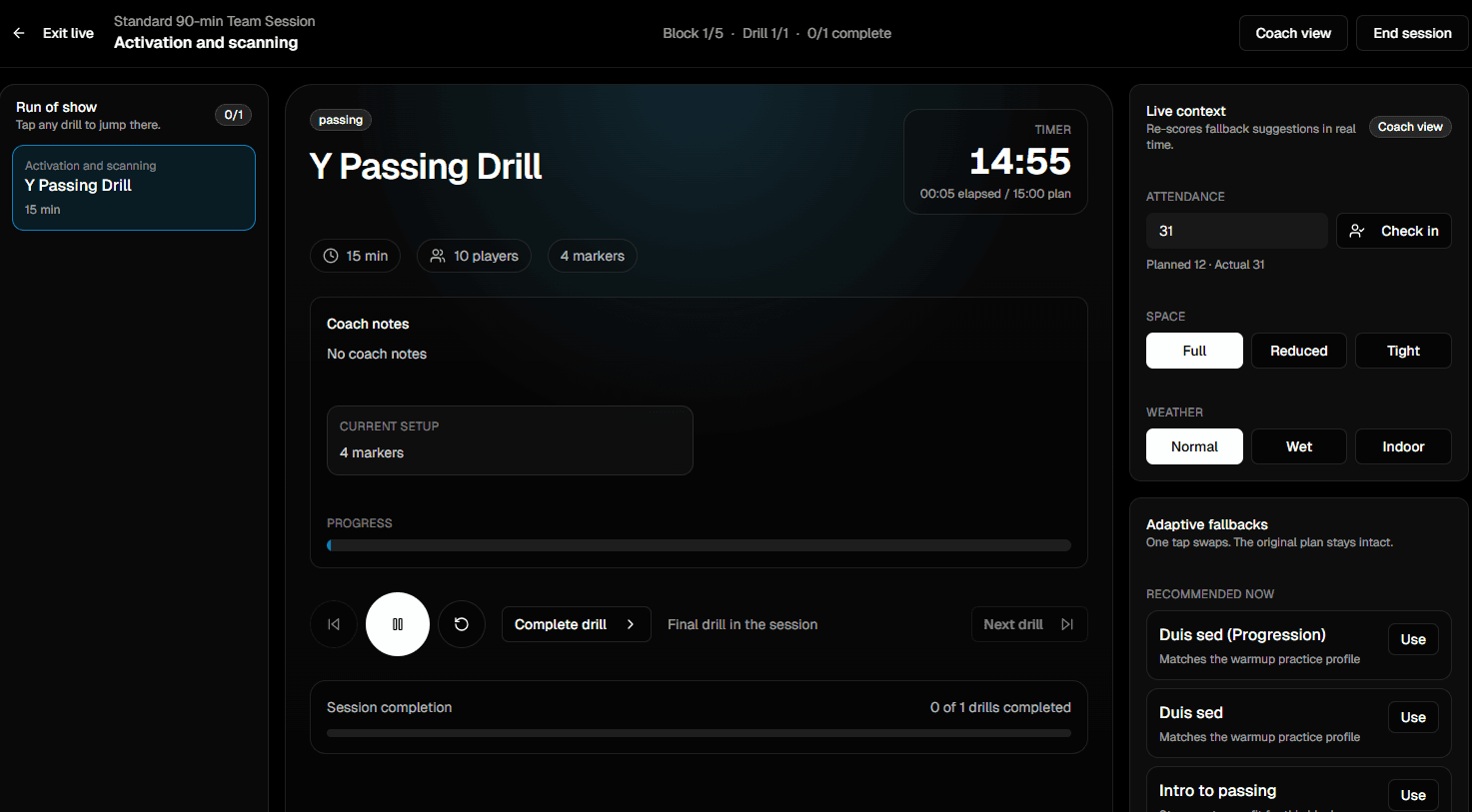 Live session delivery mode in FC Tactix